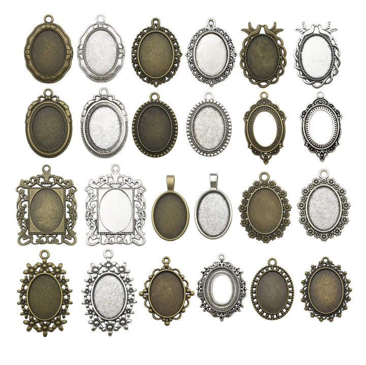 10 Sets Fit 18mm Moon Rotation Double Side Round Blank Bezel Pendant Trays Base Cabochon Settings Trays Pendant Blanks Jewelry Making DIY Findings (M133)