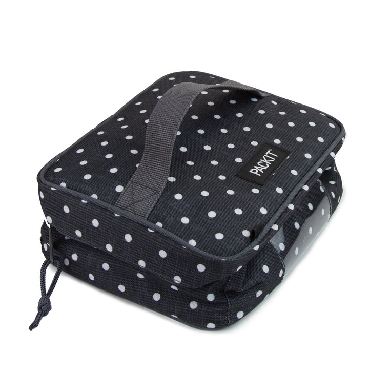 Freezable Bottle Cooler for Breastmilk and Formula, Polka Dots, Built with EcoFreeze Technology, Collapsible, Reusable, Zip Closure and Top Handle, Fits up to four, 5 oz Bottles