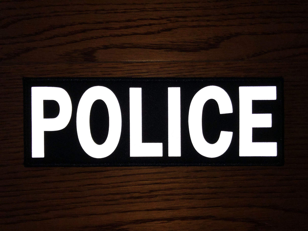 Police Patch with Hook and Loop (Gray-Reflective, 8.5x3 inch)