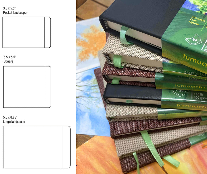 Watercolor Journal, 3.5x5.5”, 140 LB, 300 GSM, Cotton Paper, Cold Press, 24 Sheets, 48 Pages, Watercolor Paper Sketchbooks for Use As Travel Notebook and Mixed Media Pad On The Go