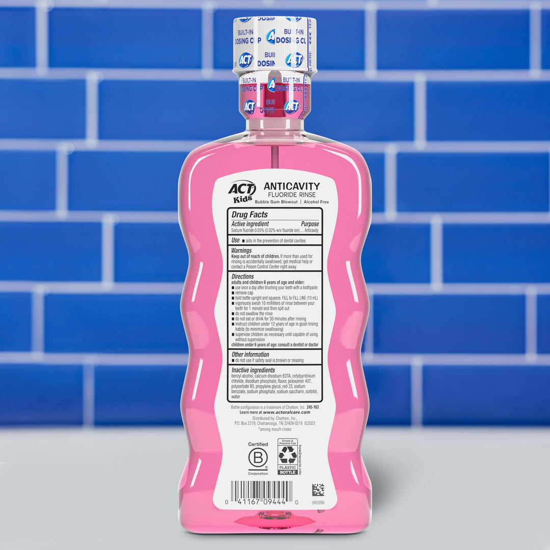 ACT Kids Anti-Cavity Fluoride Rinse, Bubblegum Blowout 16.9 oz