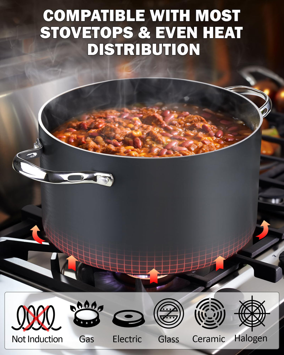 Stock Pot Dutch Oven Casserole with Glass Lid, 7-Quart Classic Hard Anodized Nonstick Stockpot, Black