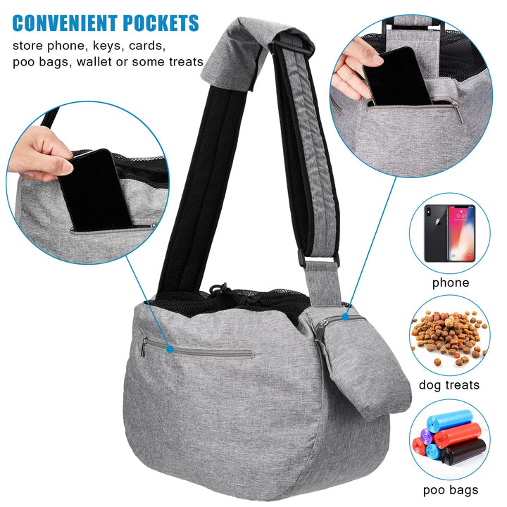 Pet Sling Carrier, Fits 15 to 25lbs Extra-Large Dog/Cat Sling Carrier Reversible and Hands-Free Dog Bag with Adjustable Strap and Pocket Shoulder Pad for Outdoor Travel Hiking