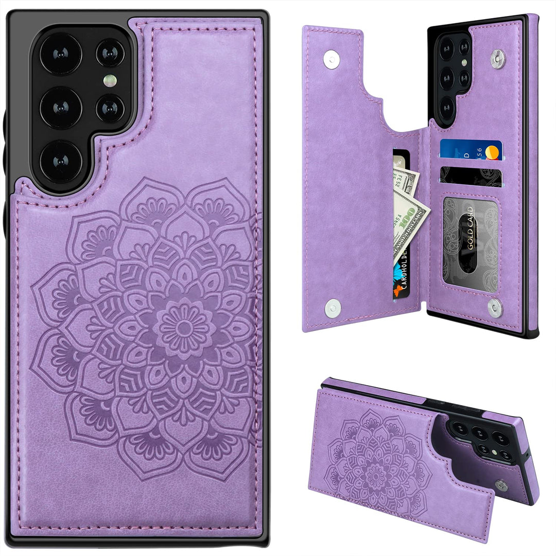 MMHUO for Samsung S22 Ultra Case with Card Holder,Flowe