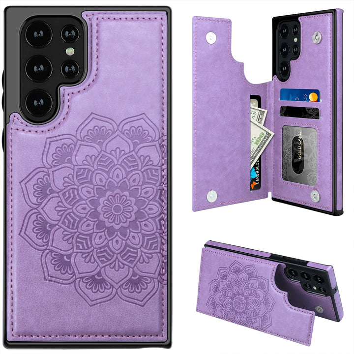 MMHUO for Samsung S22 Ultra Case with Card Holder,Flowe