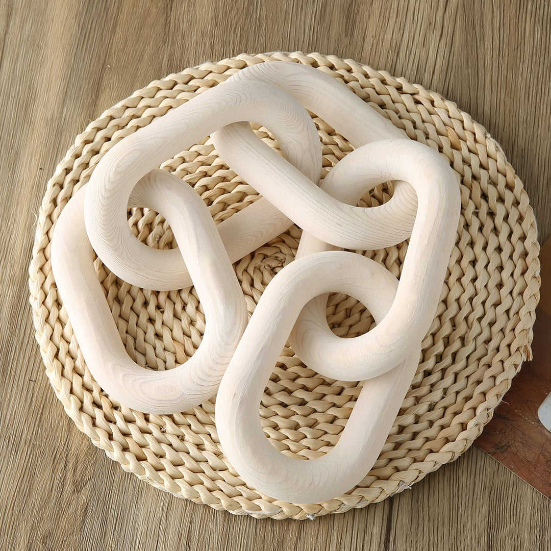 Wood Chain Link Decor for Home Decorative Hand Carved Modern Farmhouse Aesthetic Wooden Rustic Country Wooden 5 Chain for Home Shelf Coffee Table Room Tiered Tray Wall Decor