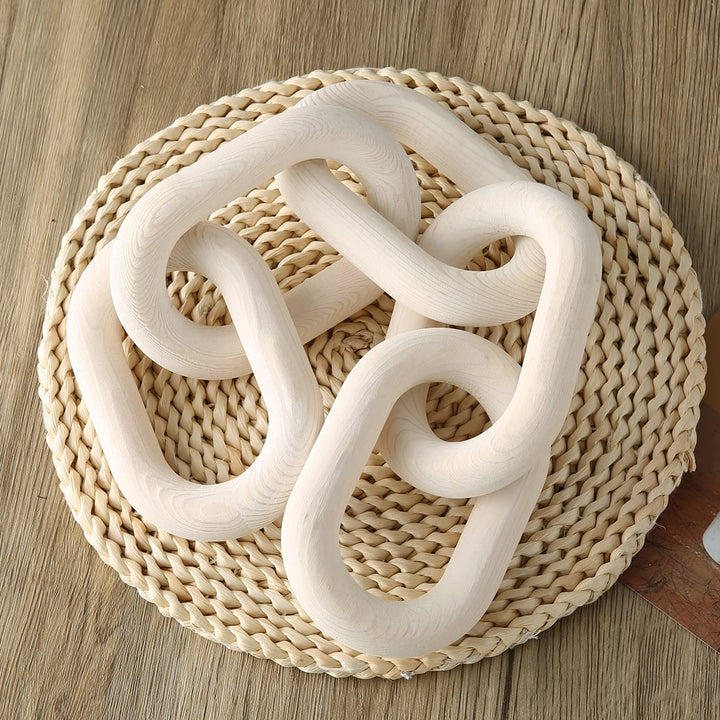 Wood Chain Link Decor for Home Decorative Hand Carved Modern Farmhouse Aesthetic Wooden Rustic Country Wooden 5 Chain for Home Shelf Coffee Table Room Tiered Tray Wall Decor