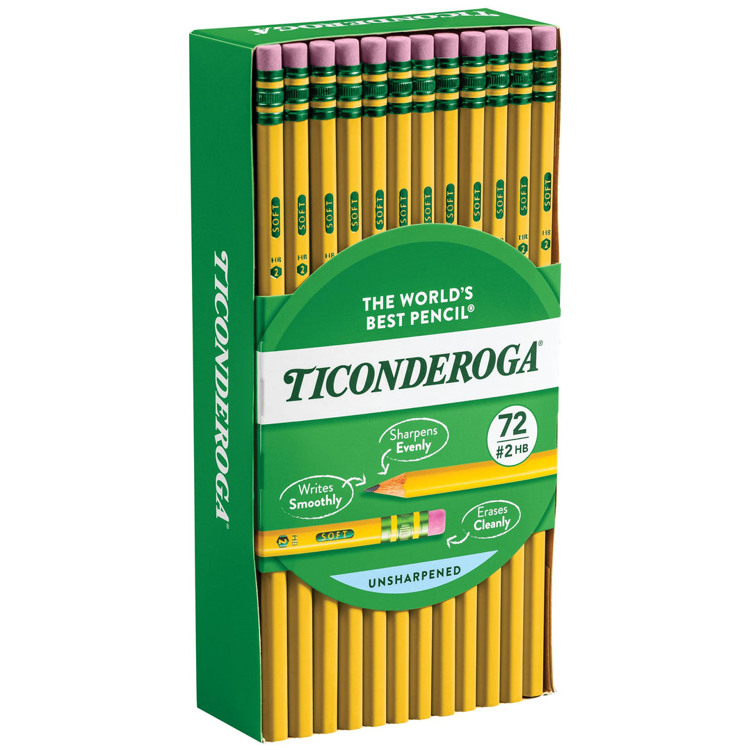 Ticonderoga Wood-Cased Pencils, Unsharpened, 2 HB Soft,