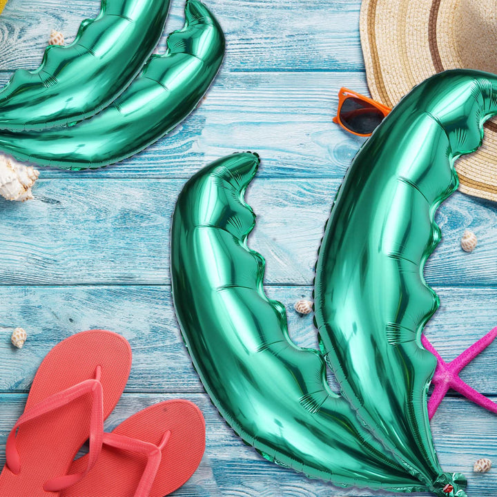 6 Pack Hawaiian Tropical Coconut Palm Leaves Balloons Helium Foil Green Leaf Balloons for Birthday Wedding Baby Shower Hawaii Luau Party Decorations