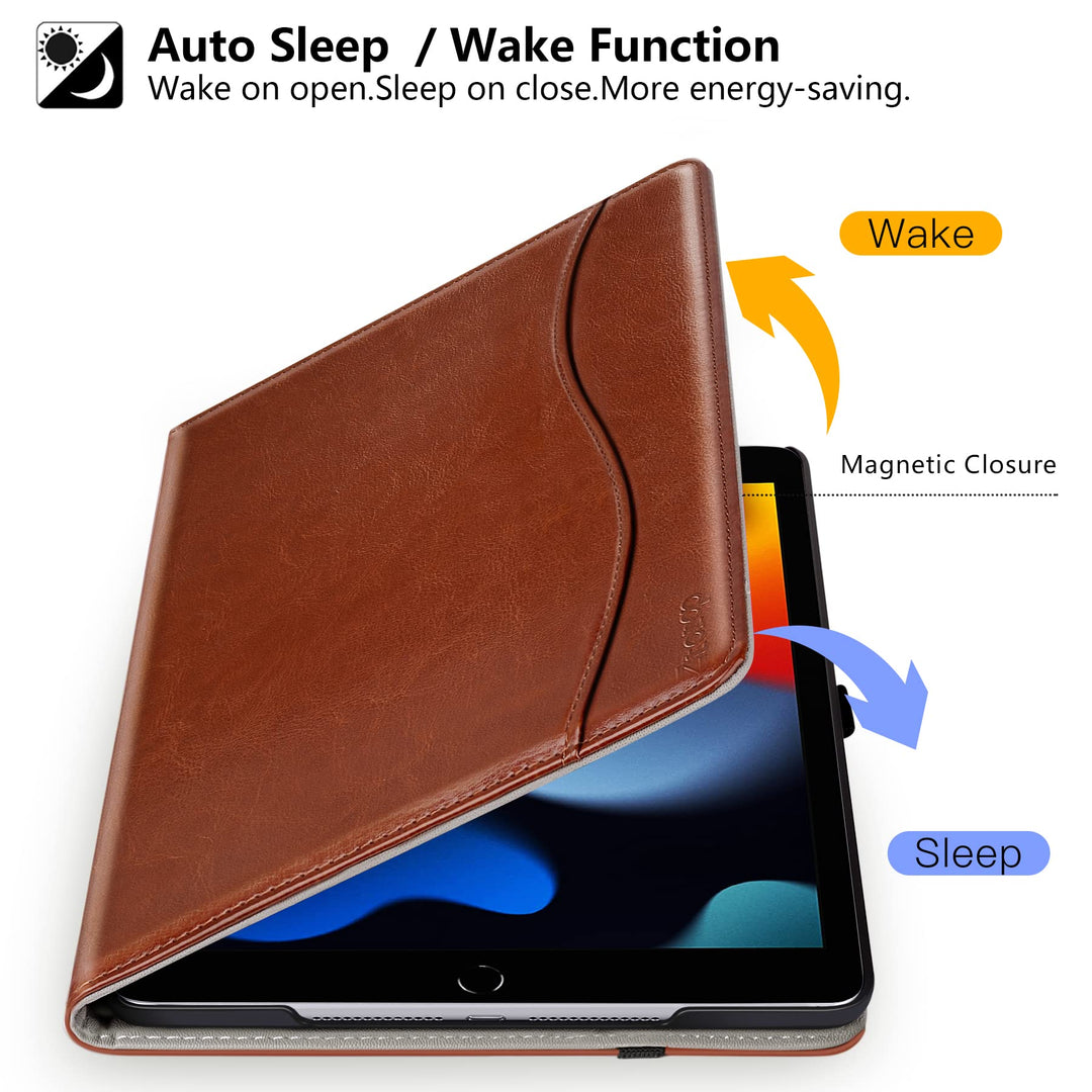for New iPad 9th/8th/7th Generation Case 10.2 Inch 2021/2020/2019, Premium PU Leather Folding Stand Cover for iPad 10.2 9/8/7 Gen, Brown