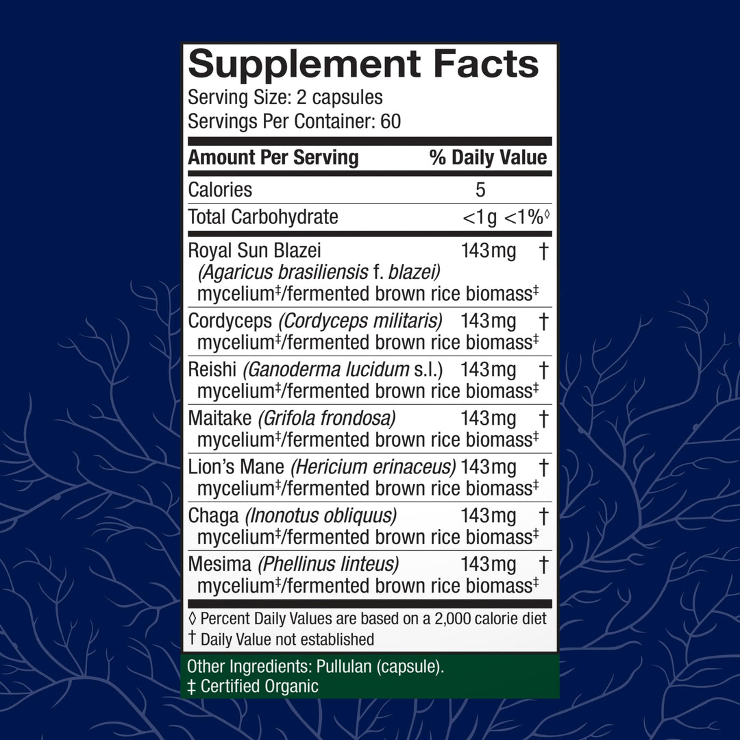 Stamets 7-7 Species Blend - Mushroom Supplement for Immune Support - Includes Royal Sun Blazei, Cordyceps, Reishi, Maitake, Lion&#39;s Mane, Chaga &amp; Mesima - 120 Capsules (60 Servings)*
