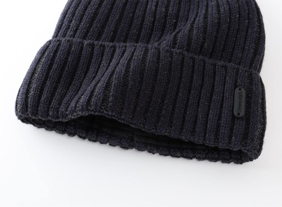 Connectyle Outdoor Classic Bassic Men 's Warm Winter Hats Thick Knit Long Cuff Beanie Cap with Lining, 55 60cm, Navy Blue