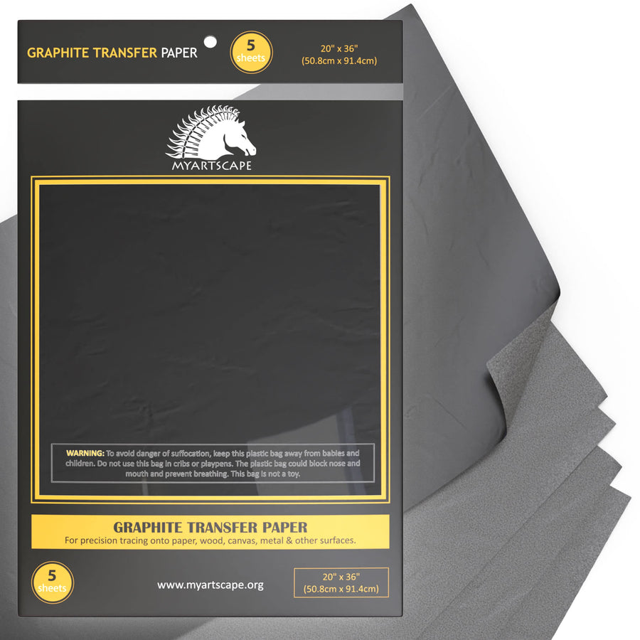 Graphite Transfer Paper - 20 x 36 - 5 Sheets - Waxed Carbon Paper for Tracing - (Black)