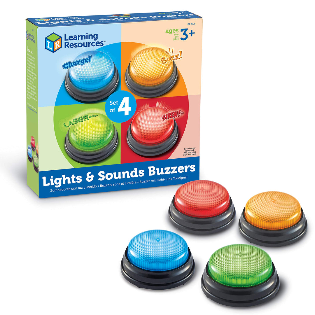 Lights and Sounds Buzzers,Set of 4, Ages 3+, Game Show and Classroom Buzzers, Family Game Night, Game Show Buzzers, Classroom Accessories