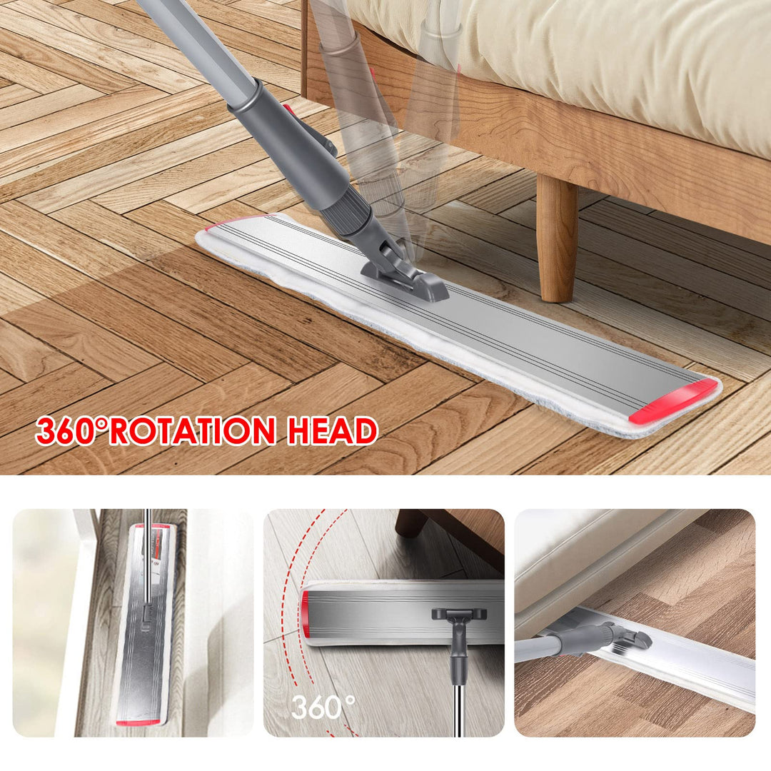 Mops for Floor Cleaning,Extra Large Microfiber Mop Kit, Dust Mop for Hardwood Floors,Flat Mop with Adjustable Handle and 5 Mop Pads Cloth,Red &amp; Silver