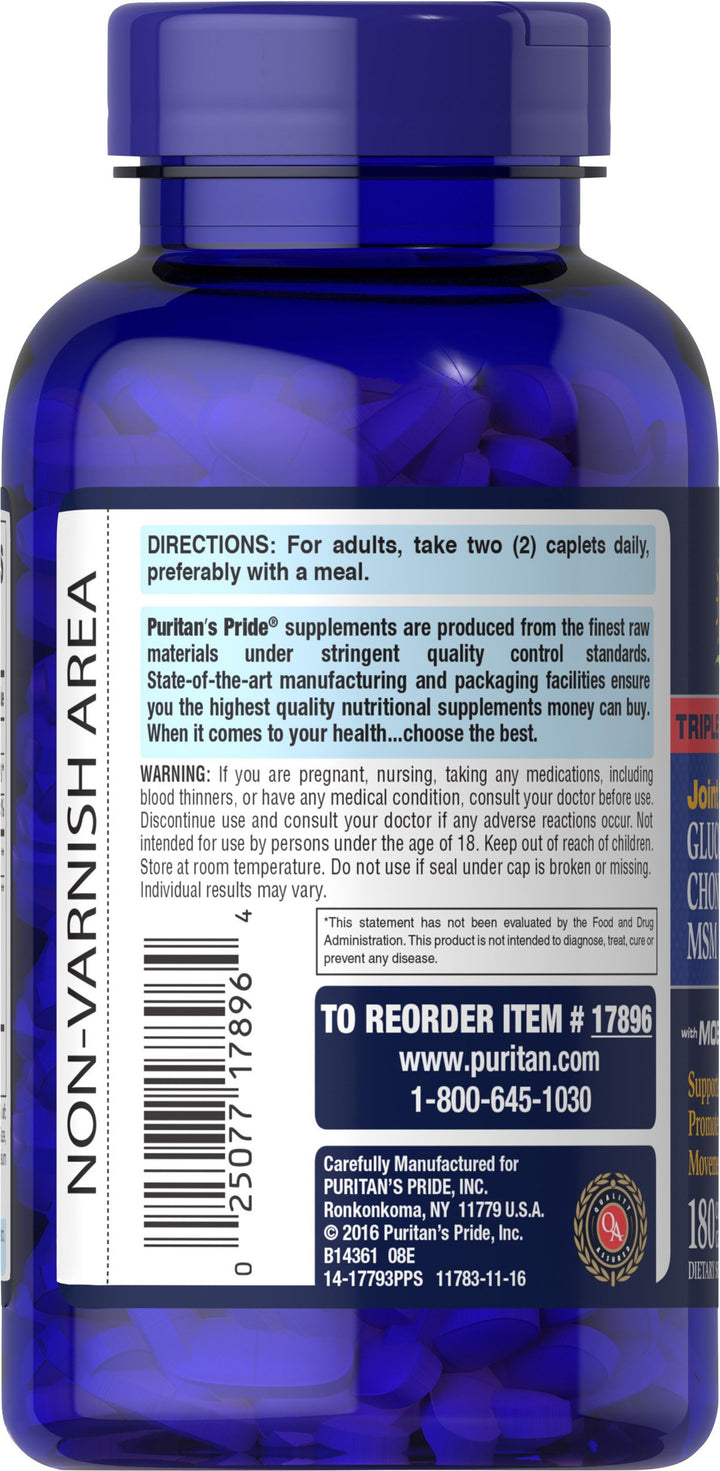 Puritan&#39;s Pride Glucosamine, Chondroitin &amp; MSM-2 Caplets Per Day Formula