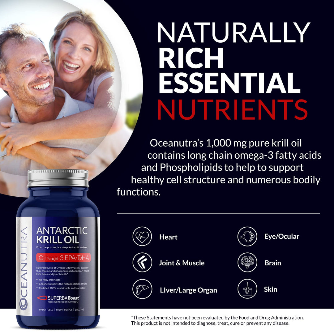 100% Pure Organic Krill Oil 1000mg, 60-Day, Omega 3, Highest Concentration 56% Phospholipids, Wild Caught, Sustainable Traceable Antarctic SuperbaBoost, Astaxanthin, Heart, Skin Care, No Fish Oil