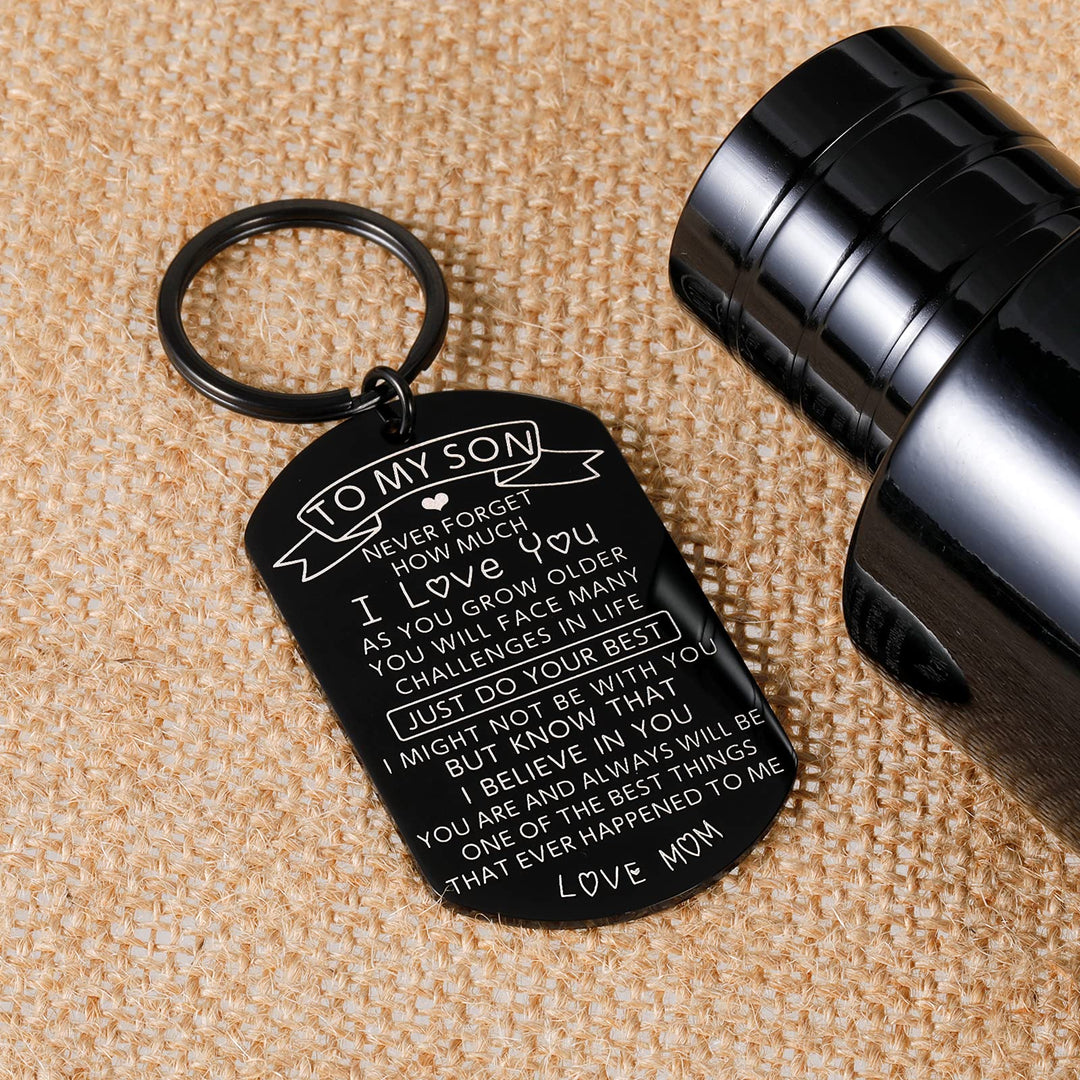 Christmas Gift for Teen Boys Men To My Son Keychain Inspirational to my Son gifts for Birthday Anniversary Graduation Gifts I Love You Son Back To School Coming of Age Gift for Him Kids