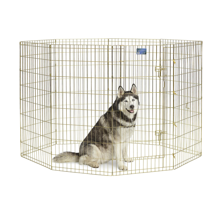 Dog Exercise Pen & Playpen, 24 W x 48 H, No Door, Gold Zinc