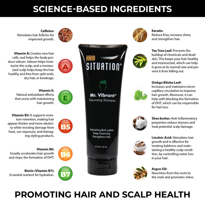 Mr. Vibrant Volumizing Mens Shampoo –Deep Cleansing, Strengthening &amp; Nutrient-Rich Formula: With Biotin, Vitamin A, E, B5 &amp; B6, Tea Tree Oil &amp; More. Free of Sulfates &amp; Parabens