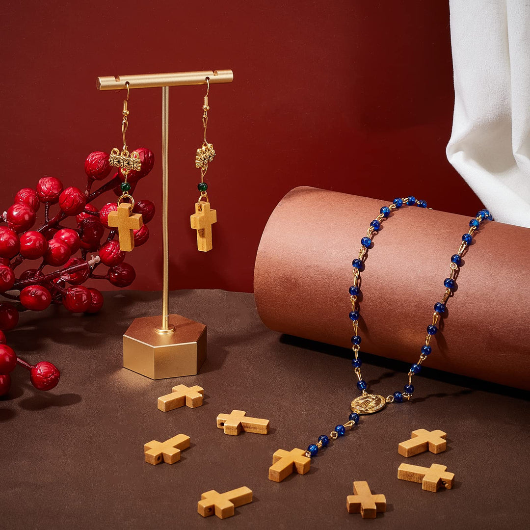 SUNNYCLUE 200Pcs Wood Cross Charm Pendants Natural Wooden Small Cross Charms Pendants with Hole for Party Favors Easter Holiday Necklace Jewelry Making DIY Craft Handmade Accessories 0.87 Inch, Camel