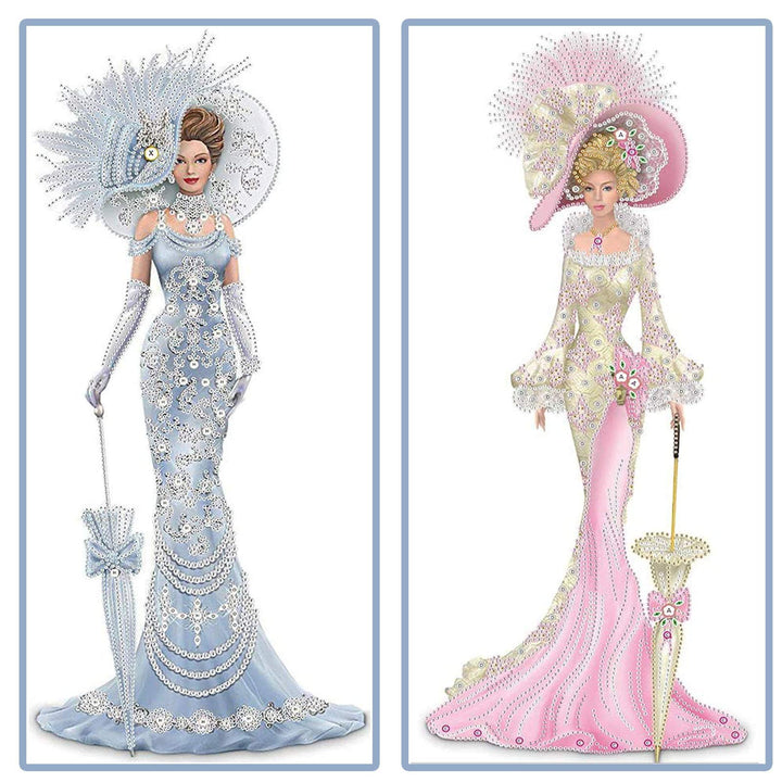 2 Pack DIY 5D Diamond Art Painting Kits, Special Shaped Rhinestones, Partial Drill Lady with Hat Crystal Diamond Art Crafts Kits (12x24 inch)
