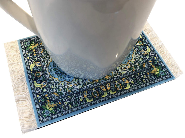 Carpet Coasters, Set 4 Turkish Rug Style Table Drink mats, Absorbent Kitchen and Dining Accessories, Spill &amp; drip Protection