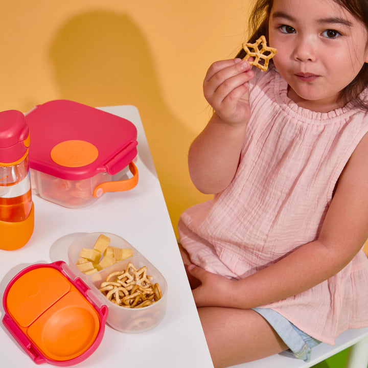 b.box Snack Box for Kids & Toddlers: 2 Compartment Snack Containers, Mini Bento Box, Lunch Box. Leak Proof, BPA free, Dishwasher safe. School Supplies. Ages 4 months+ (Blue Slate, 12oz capacity)