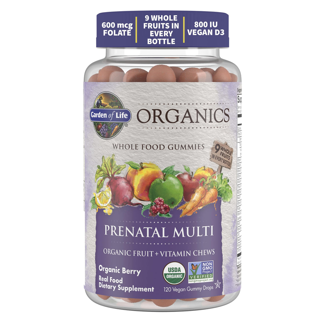 Organics Prenatal Gummies Multivitamin with Vitamin D3, B6, B12, C &amp; Folate for Healthy Fetal Development – Organic, Non-GMO, Gluten-Free, Vegan, Berry Flavor, 30 Day Supply