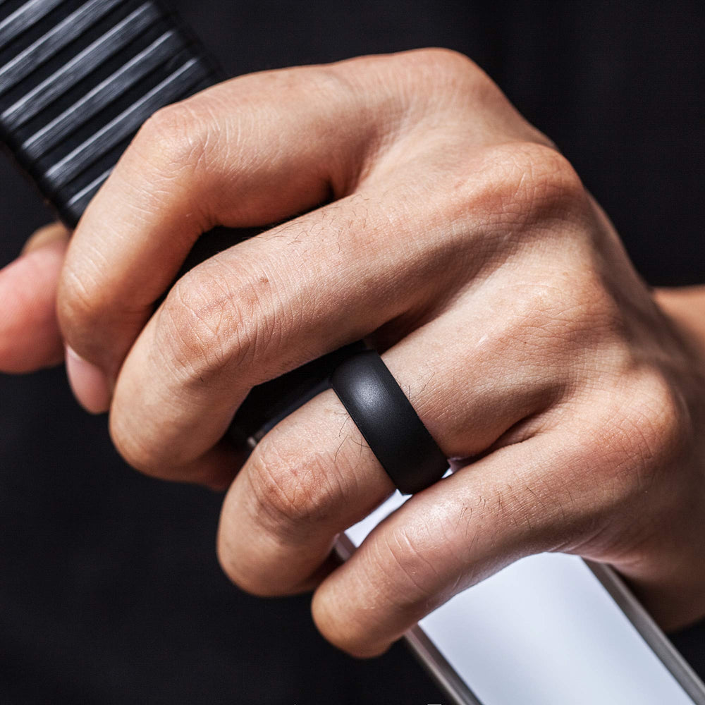 Silicone Wedding Rings for Men, Rubber Engagement Bands 8.7mm Wide 2mm Thick - 1/3/4/5/7 Variety Multipack (Black, Gray, Light Gray, 9.5-10 (19.8mm))