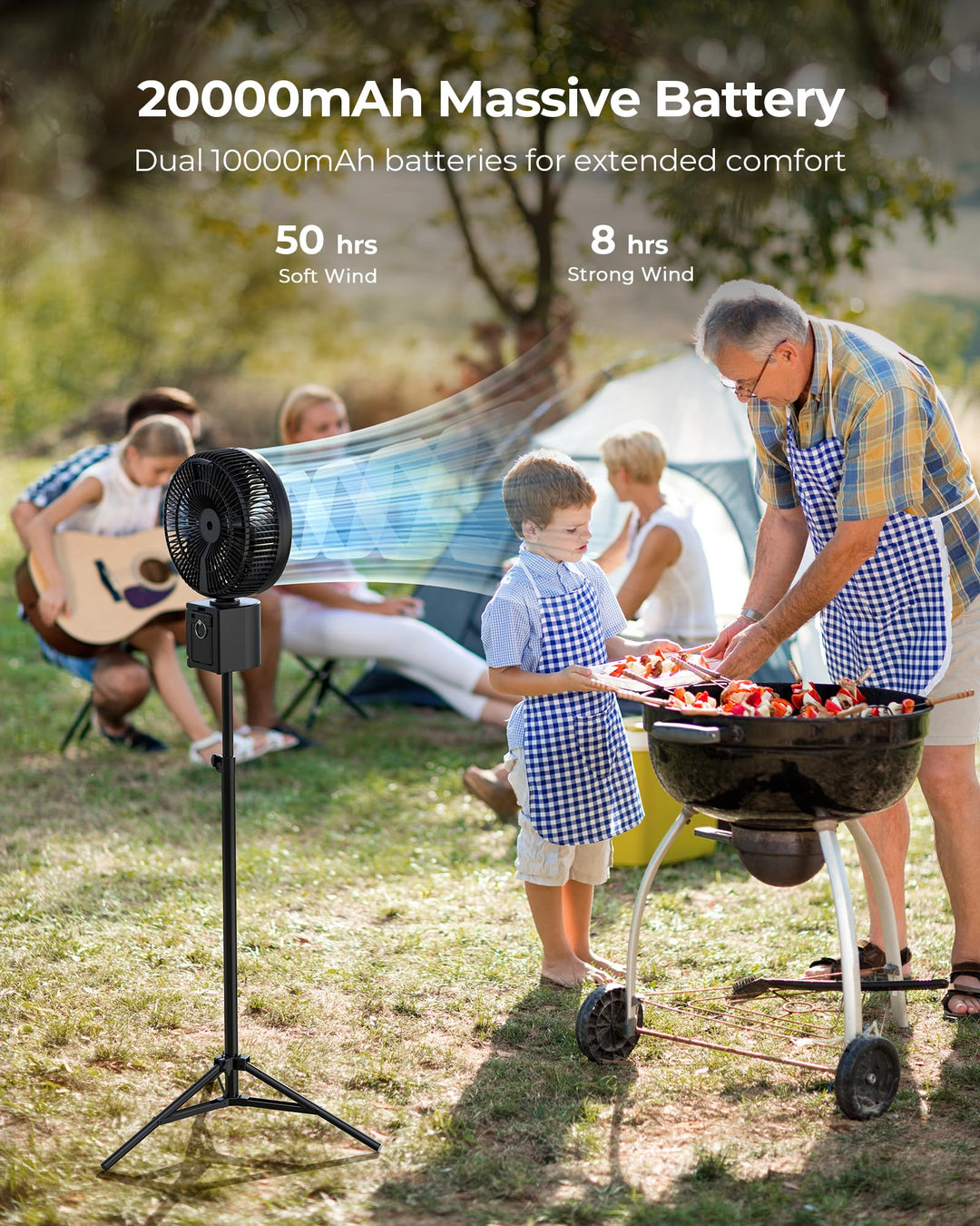 10 Portable Pedestal Fan, 10000mAh Rechargeable Table Fan with 7 Speeds, Oscillating Standing Fan with Timer for Bedroom, Office, Camping