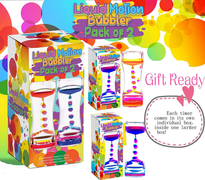 Liquid Motion Bubbler Sensory Timer, 2 Minute – Big Calming Sensory Bubble Toy for Kids with Autism ADHD Anxiety or Special Needs (2 Pack)