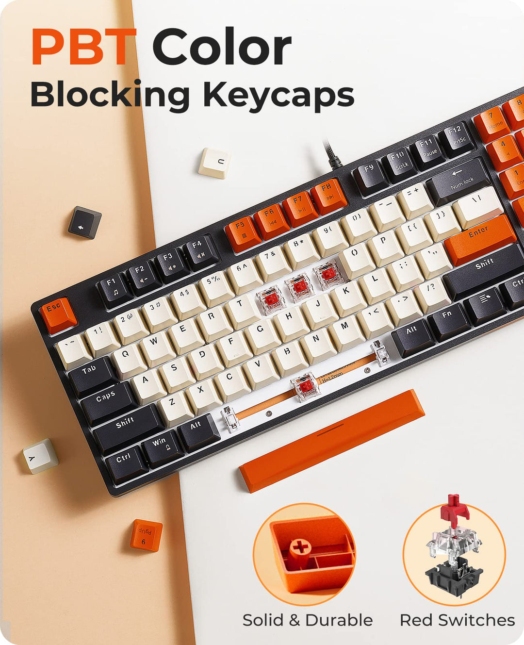 Mechanical Keyboard, Wired Compact PC Keyboard with Number Pad Red Switch Mechanical Gaming Keyboard 89 Keys for Computer/Laptop (Black)