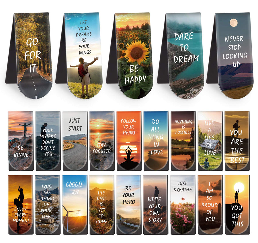 Magnetic Bookmarks, 46PCS Inspirational Slogan Nature Scenery Pattern Bookmarks, Encourage Yourself Book Mark for Book Lovers, Women, Man, Kids, Students, Teachers, School, Home(2.4 x 1 inch)