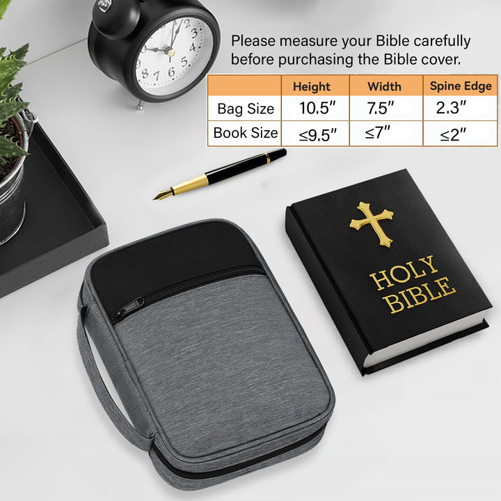 Bible Cover, Standard Size Polyester Bible Case with Internal Compartments and Zippers, Bible Cover Case for Women (Gray)