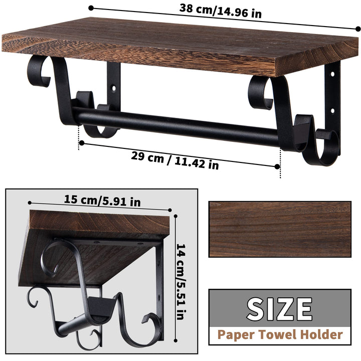 Lavievert Industrial Toilet Paper Holder, Double Roll Toilet Tissue Holder with Rustic Wood Shelf, Wall Mounted Pipe Toilet Paper Dispenser for Bathroom, Washroom, Kitchen - Brown