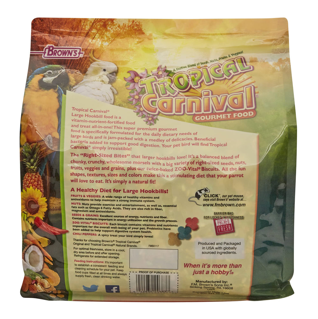 F.M. Brown's Tropical Carnival Gourmet Large Hookbill Food for Parrots, Cockatoos and Macaws Over 13, 5-lb Bag - Vitamin-Nutrient Fortified Daily Diet