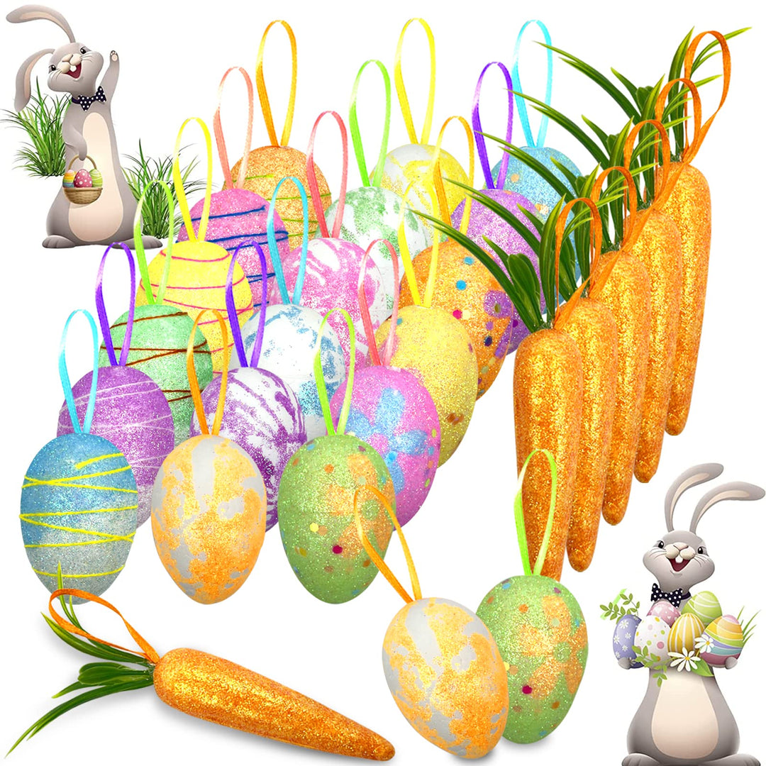 25 PCS Easter Egg Carrot Hanging Ornaments With Green Grass Easter Egg Ornaments for Tree Basket Decorations Home DIY Crafts