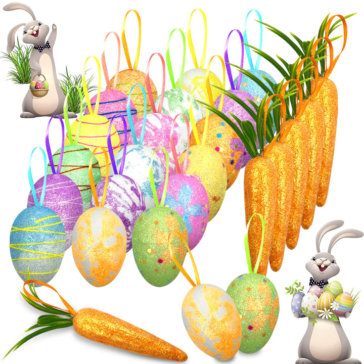 25 PCS Easter Egg Carrot Hanging Ornaments With Green Grass Easter Egg Ornaments for Tree Basket Decorations Home DIY Crafts