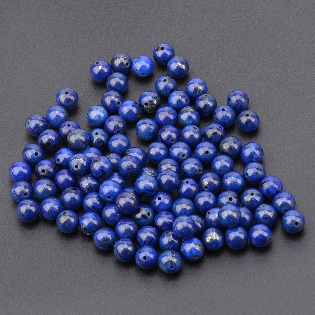 100PCS 8mm Blue Lapis Gemstone Round Loose Beads for Jewelry Making with Crystal Stretch Cord