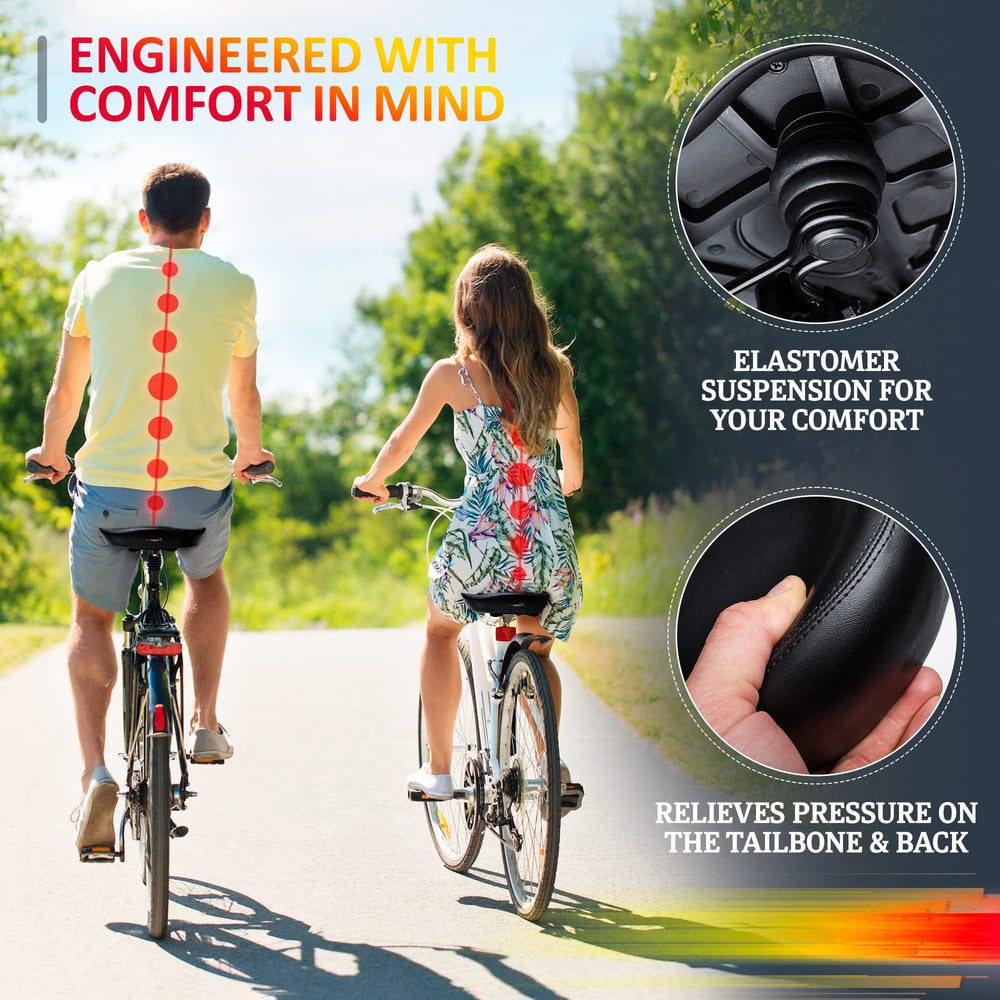 Bike Seat - Compatible with Peloton Exercise and Road Bicycle - Oversized Comfortable Bike Saddle - Extra Wide Replacement Universal Fit Indoor Outdoor Padded Memory Foam Waterproof Cover
