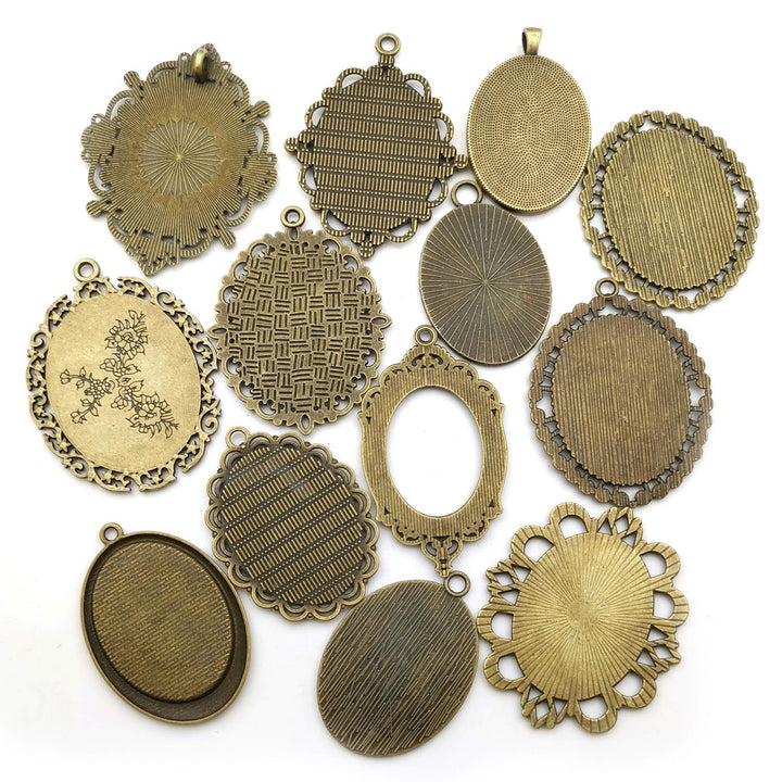 10 Pendant Trays, 30x40mm, Blank Oval Cabochons Base Setting Bezel Frame Metal Cameo for Photo Pendant Jewelry Making (Antique Bronze-HM277)