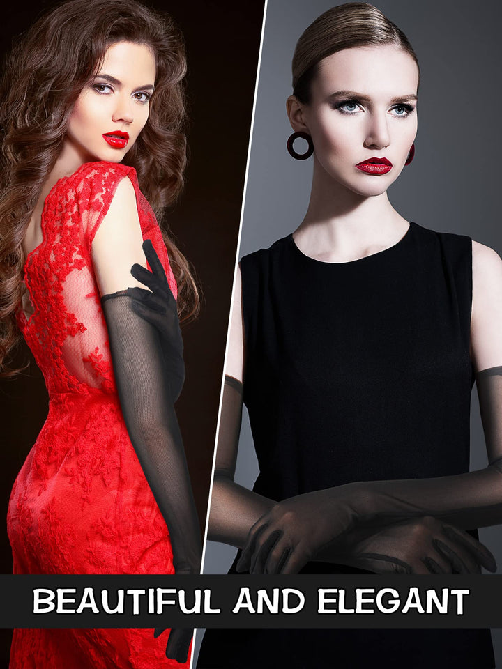 3 Pair Sheer Gloves Sheer Black Gloves Nylon Sheer Gloves Tulle Gloves Women 22 Inch Mesh Opera Gloves (Black)