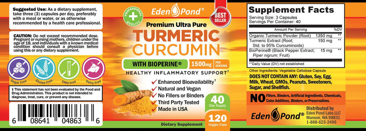 Eden Pond Turmeric Curcumin with BioPerine 1500mg. Join