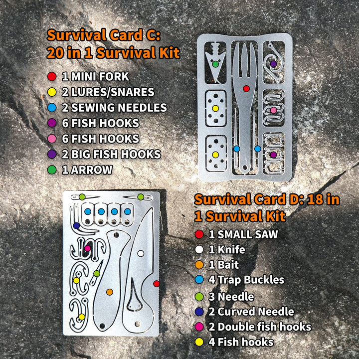 PSKOOK 12 Pcs Survival Multitool Card Emergency Camping