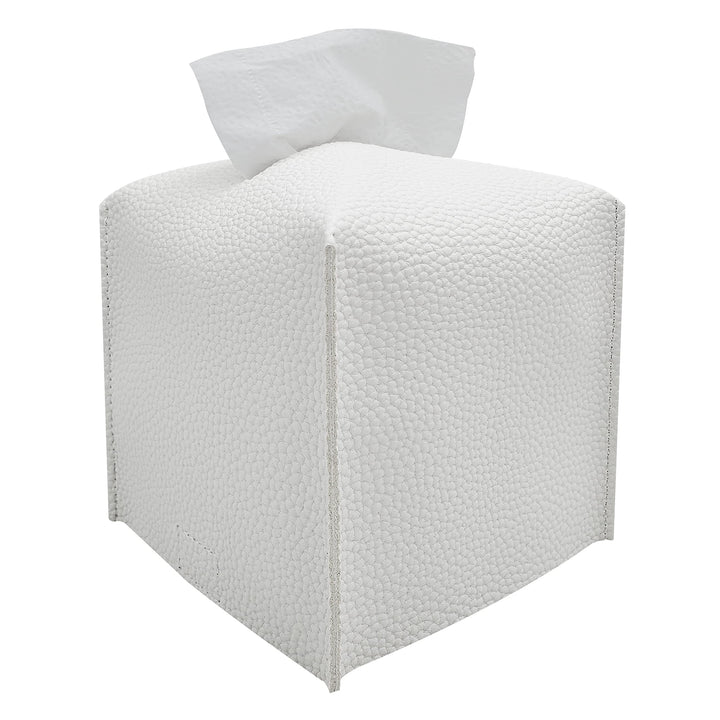 Tissue Box Cover, Modern Square Tissue Box Organizer, Decorative PU Leather Facial Paper Holder for Bathroom Vanity Countertop, Night Stand, Bedroom Dresser, Office Desk, Car (White)
