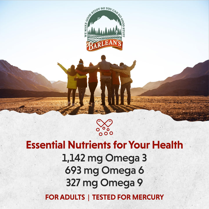 Barlean&#39;s Total Omega 3 6 9 Softgels, Blended Fish Oil Supplement with Borage and Flaxseed Oil, 1,000 mg Omegas ALA, EPA, DHA and GLA for Joint Support Supplements and Heart Health, 90 Count