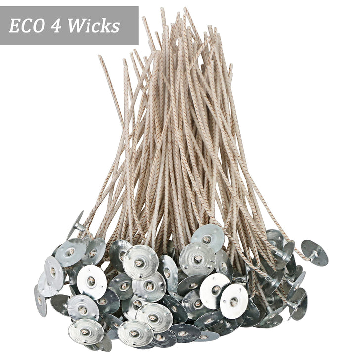 100pcs ECO 4 Wicks for Soy Candles, 6.0inch Cotton &amp; Paper Candle Wicks, Pre-Waxed and Tabbed ECO Wicks for Soy Candles Making.