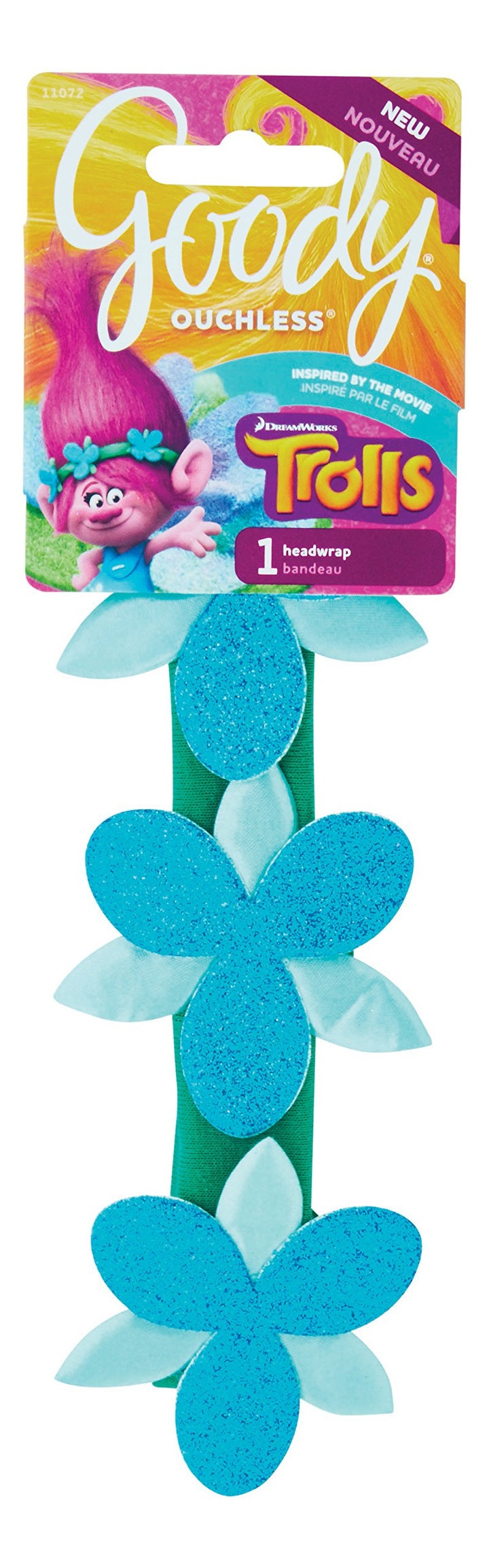 Goody Girls Trolls Poppy Flower Sparkle Headwrap Green with Blue Flowers (Pack of 3)