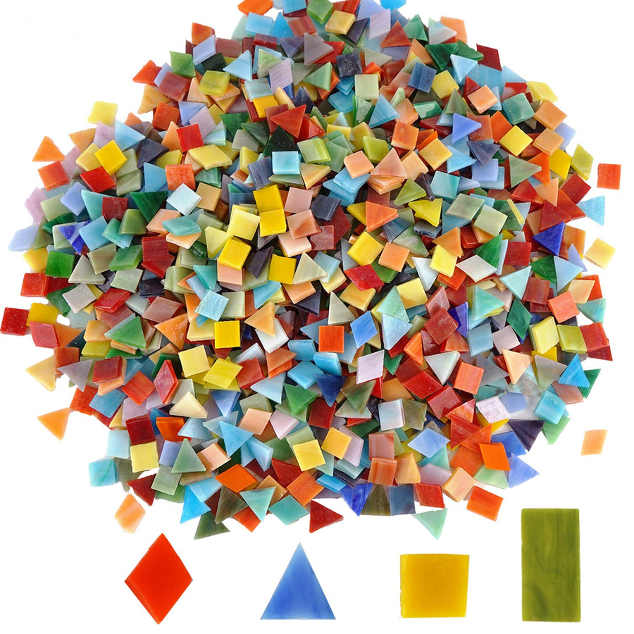 1600 Pieces/2.2 Pounds Vibrant Mixed Glass Mosaic Tiles for Crafts Cathedral Stained Glass Pieces - Assorted Colors and Shapes-Great Value Pack, Opaque…